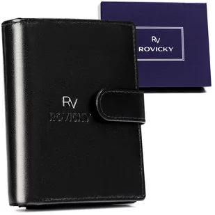 Zapinany klasyczny portfel męski ze skóry naturalnej z ochroną kart RFID Rovicky, czarny - Portfele - miniaturka - grafika 1
