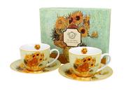 Filiżanki - Filiżanki do  kawy i herbaty porcelanowe ze spodkami DUO Sunflowers Vincent Van Gogh 280 ml 2 szt - miniaturka - grafika 1