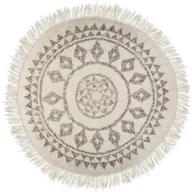 Dywany - Okrągły dywan w etniczne wzory z frędzlami bawełna 120 cm beżowy 156149 - miniaturka - grafika 1