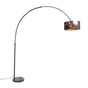 QAZQA Lampa podłogowa łuk czarna klosz welurowy kwiaty 50cm - XXL - Lampy stojące - miniaturka - grafika 1