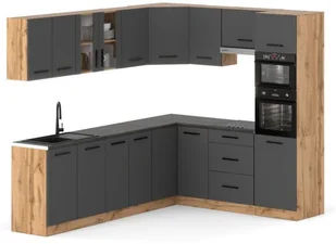 Kuchnia Modułowa Narożna Marra Z Blatem Pojemna 4.6m Wotan Szara Dąb Wotan - Meble kuchenne - miniaturka - grafika 1