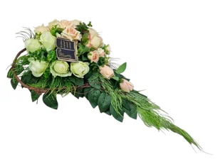 RÓŻE łosoś-mięta SERCE (663.11) Kompozycja stroik na cmentarz - Sztuczne kwiaty RÓŻE łosoś-mięta SERCE (663.11) Kompozycja stroik na cmentarz - Sztuczne kwiaty - miniaturka - grafika 1