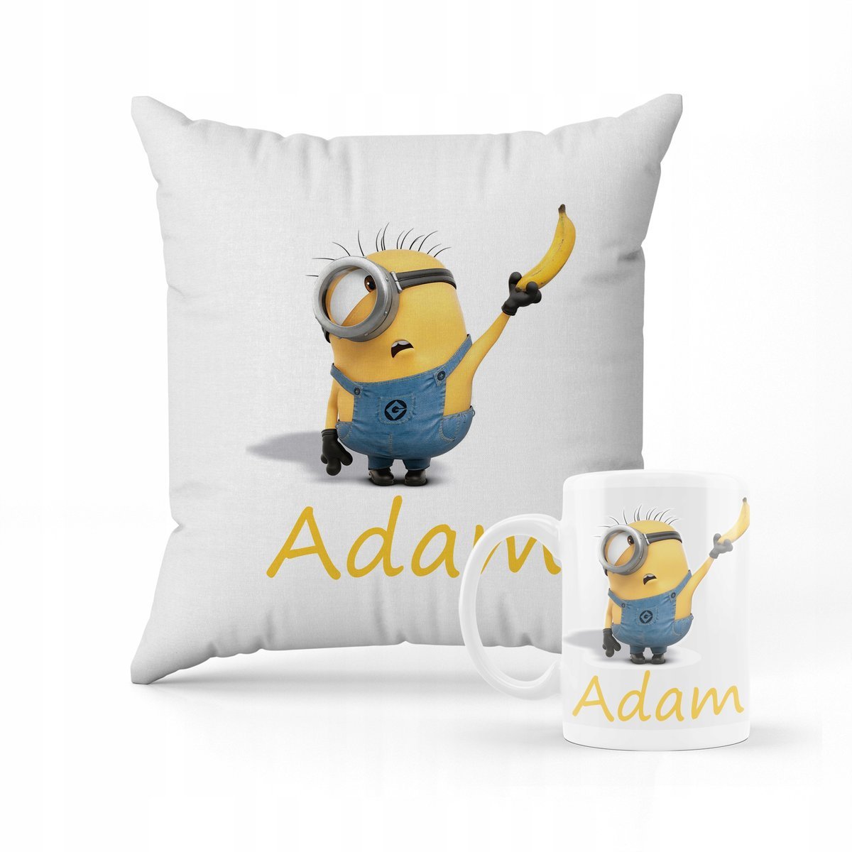 ZESTAW PODUSZKA + KUBEK PREZENT DLA DZIECKA MINIONKI BAJKA + IMIĘ 3