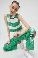 Koszulki sportowe damskie - Tommy Jeans top bawełniany kolor zielony - miniaturka - grafika 1