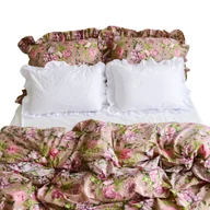 Pościel - Pościel Bawełniana Z Falbanką Komplet Do Sypialni + 4 Poduszki 160X200 Różowe Kwiaty Biel - miniaturka - grafika 1