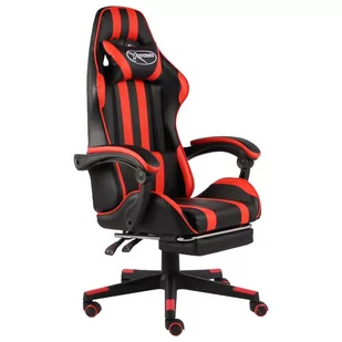vidaXL Fotel dla gracza, z podnóżkiem, czarno-czerwony, sztuczna skóra (20527) - Fotele gamingowe - miniaturka - grafika 1