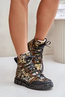 Botki damskie - Skórzane Płaskie Sznurowane Botki Maciejka 06158-25 Złote-41 - miniaturka - grafika 1