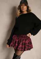 Spódnice - Bordowo-Czarna Bufiasta Spódnica o Rozkloszowanym Kroju Balloon z Szeroką Gumką w Pasie Hetitha - miniaturka - grafika 1