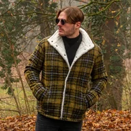 Kurtki męskie - Ciepła Męska Kurtka Z Owczej Wełny W Kratę Z Podszewką Sherpa - miniaturka - grafika 1