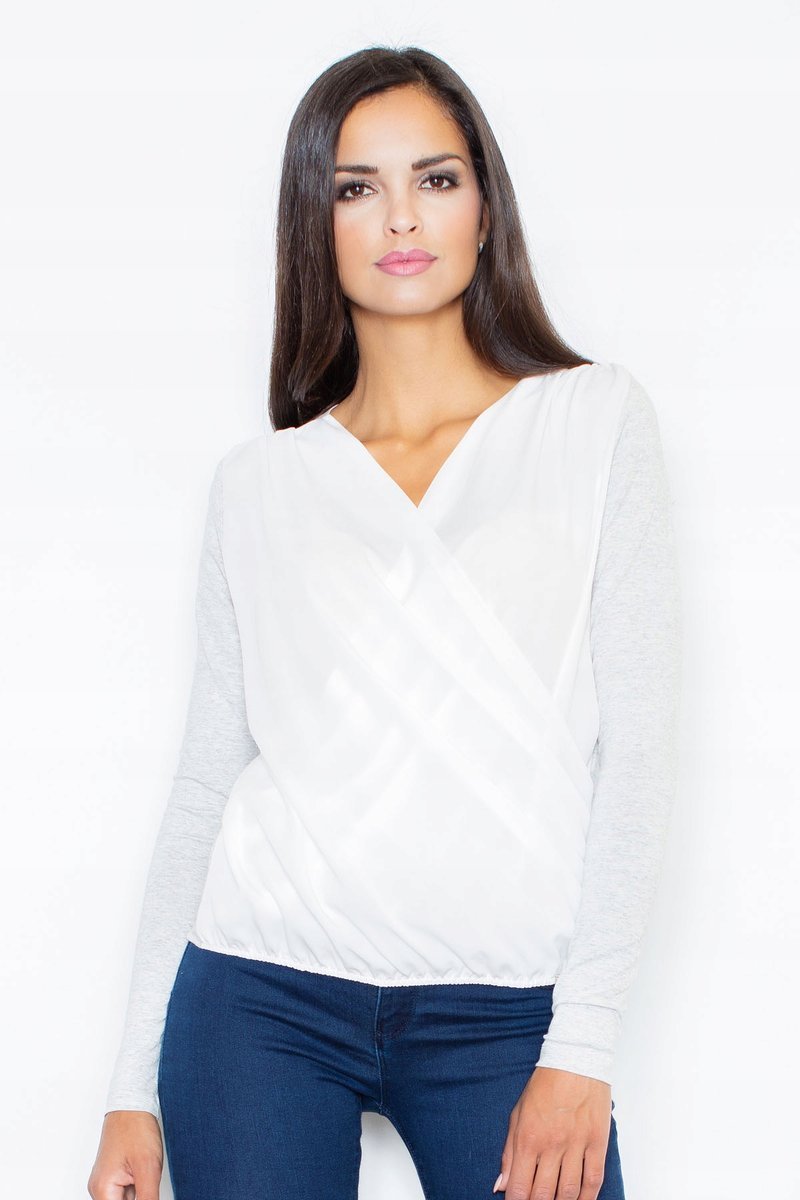 Kopertowa BLUZKA damska DŁUGIE RĘKAWY jasna szara S