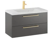 Szafki łazienkowe - Szafka Wisząca Z Umywalką RON 80 cm - Titan Mat - Uchwyty Złote Szczotkowane - miniaturka - grafika 1