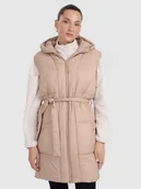 Kurtki damskie - 4F Długi bezrękawnik puchowy z wypełnieniem syntetycznym damski - beżowy L - miniaturka - grafika 1