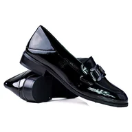 Mokasyny damskie - Klasyczne mokasyny damskie z łańcuszkiem Vinceza czarne - miniaturka - grafika 1