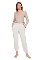 Spodnie damskie - Trendyol Damskie spodnie dresowe z normalnym stanem Skinny Fit, BEŻOWY, L - miniaturka - grafika 1