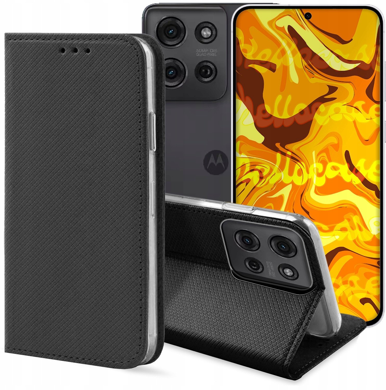 ETUI Z KLAPKĄ DO MOTOROLA MOTO G75 CZARNE ZAMYKANE MAGNETYCZNE KABURA CASE
