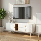 Szafki RTV - Szafka RTV do Salonu z Szufladami ARTI 140 cm Biała Skandynawska - miniaturka - grafika 1