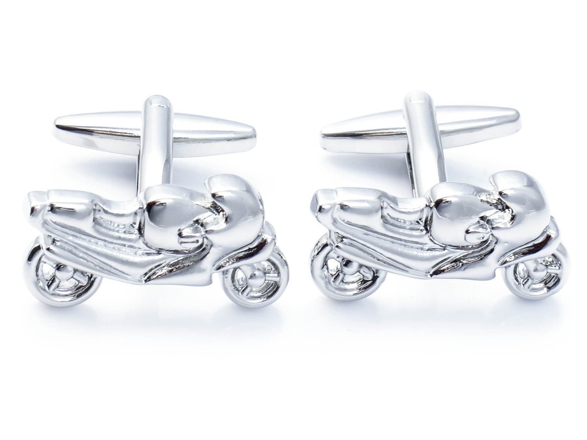 Srebrne spinki do mankietów - motocykle ścigacze U201