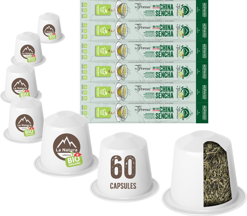 Herbata China Sencha - 60 kapsułek herbaty La Natura Lifestyle by Tpresso Organic 120g| bio-based kompatybilna z Nespresso®*³