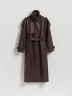 Płaszcze damskie - Reserved - Dwurzędowy trencz z paskiem - burgundowy - miniaturka - grafika 1