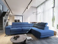 Pościel - Masseno Narożnik APIRO R-S z funkcją spania i pojemnikiem na pościel Kształt L, Rozkładana sofa, Rogówka - Niebieski, POSO 05 - miniaturka - grafika 1
