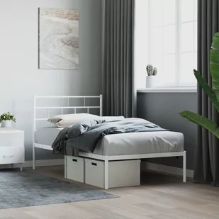 Metalowa rama łóżka z wezgłowiem, biała, 100x200 cm Lumarko! - Inne meble do sypialni - miniaturka - grafika 1