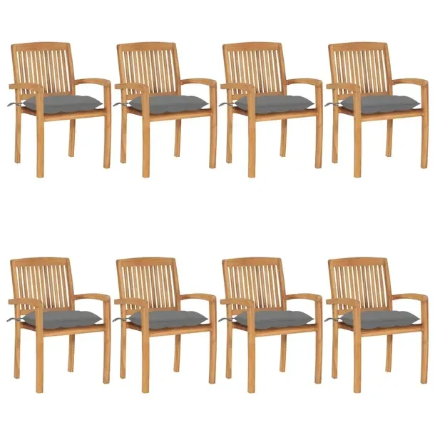 Zestaw 8 sztaplowanych krzeseł ogrodowych z poduszkami szarymi, 60x57,5x90