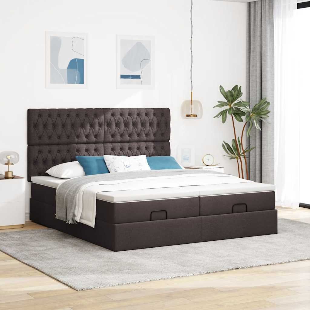 vidaXL Łóżko otomana z materacem ciemnobrązowe 200x200 cm tkanina