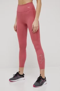 Legginsy - Puma legginsy treningowe Moto damskie kolor różowy z nadrukiem - grafika 1
