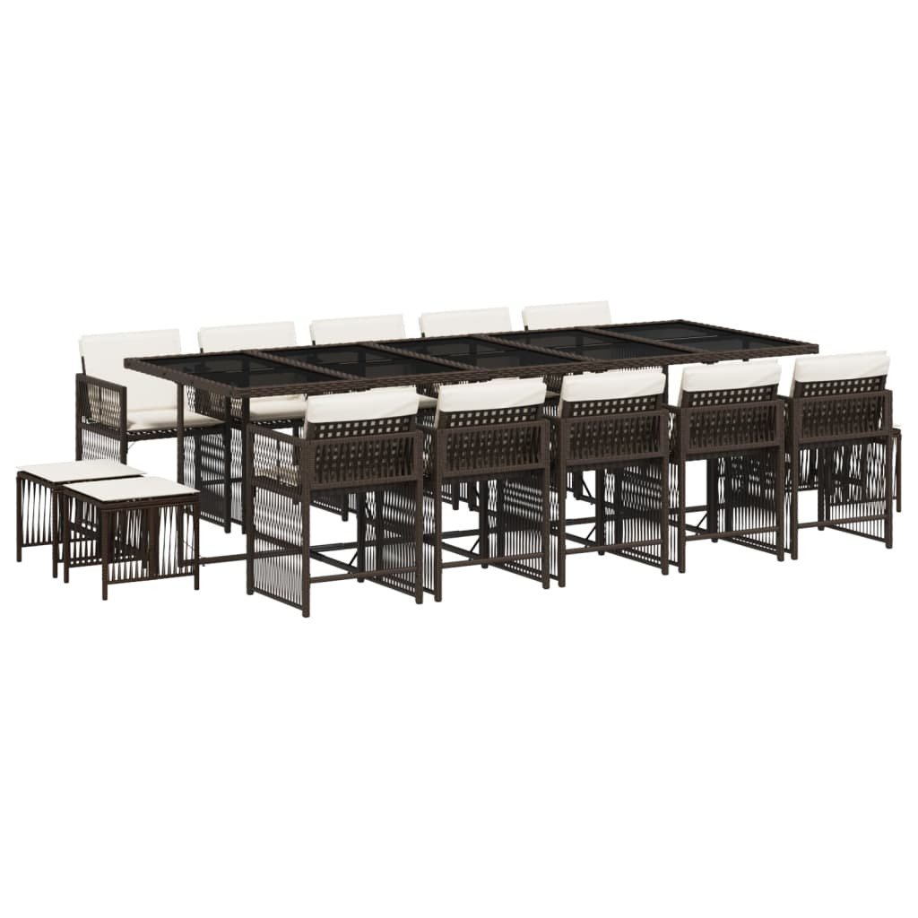 vidaXL 15-częściowy ogrodowy zestaw jadalniany z poduszkami z brązowego polirattanu