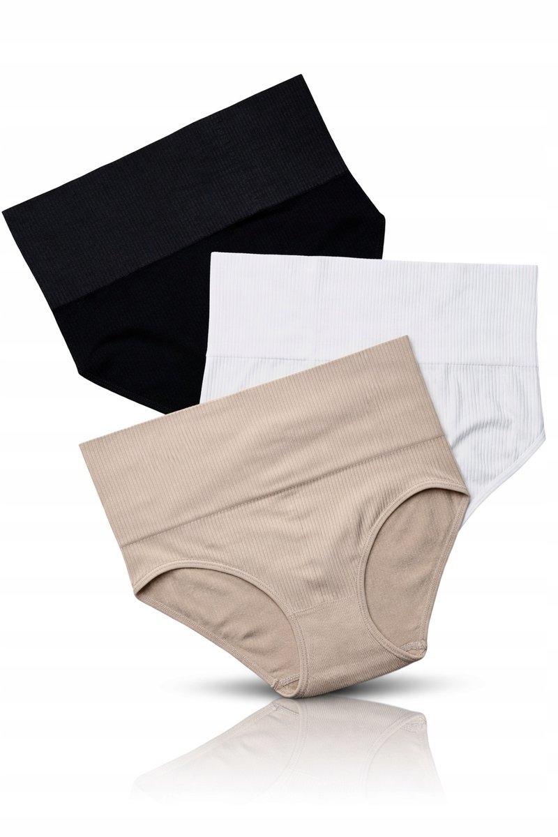 Majtki damskie bezszwowe slipy wysoki stan wyszczuplające 3 szt M/L kolory
