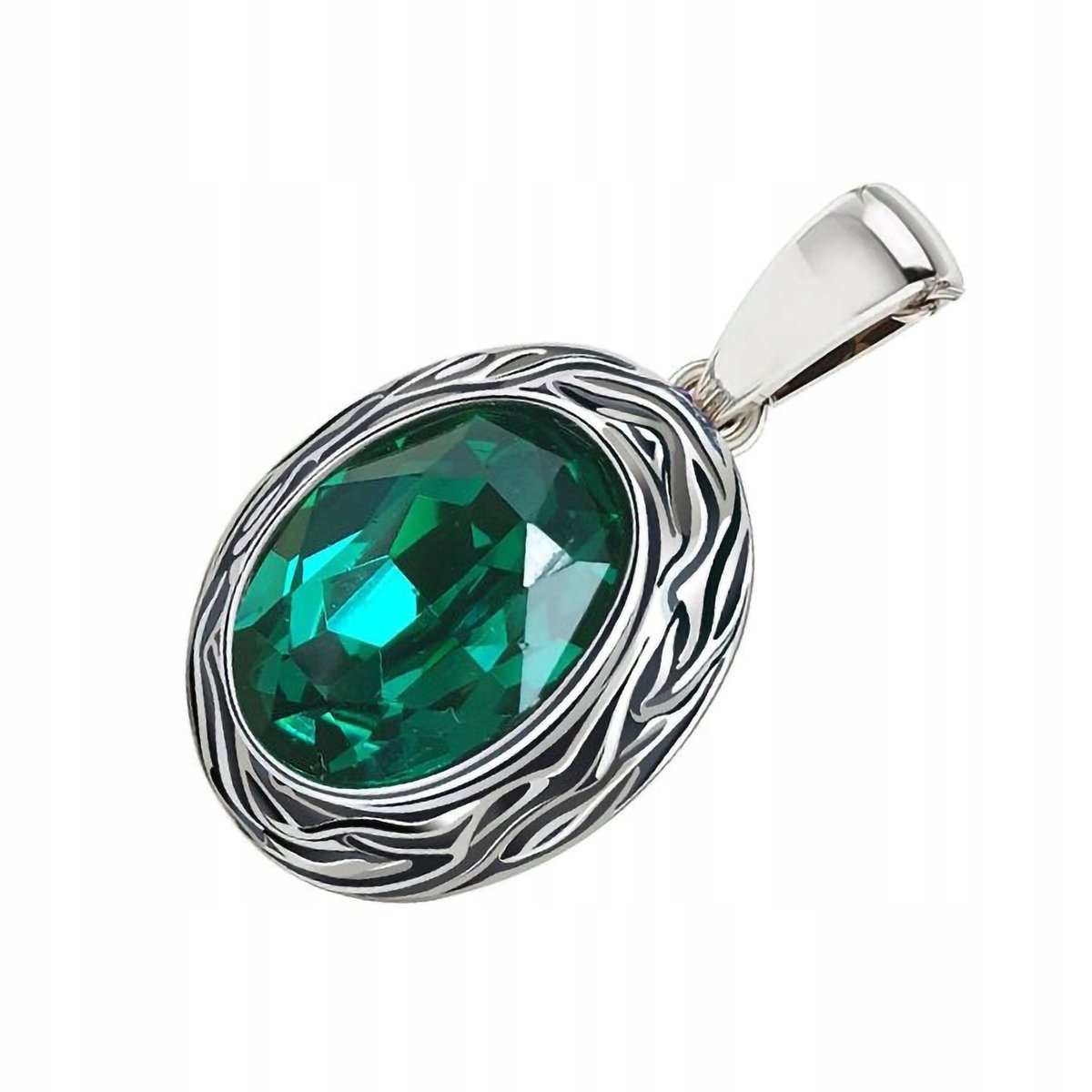 Zawieszka srebro 925 Elegancki Wisior Styl Vintage Zielony Kryształ Emerald