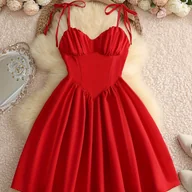 Sukienki - TEMU Jednokolorowa Sukienka bez Ramiączek z Wiązaniem na Szyi dla Kobiet - miniaturka - grafika 1