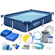 Baseny ogrodowe - Basen ogrodowy stelażowy 221x150x43 cm Bestway zestaw 16w1 - miniaturka - grafika 1