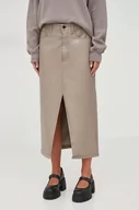 Spódnice - Abercrombie & Fitch spódnica kolor beżowy midi ołówkowa - miniaturka - grafika 1