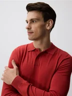 Swetry męskie - Reserved - Wiskozowy sweter polo - intenstywna czerwień - miniaturka - grafika 1