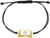 Biżuteria religijna - Pozłacana Bransoletka na sznurku Książka z kryształowym sercem - miniaturka - grafika 1