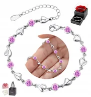 Bransoletki - Bransoletka Srebrna Damska Serce z CYRKONIAMI Elegancka dla Kobiet - miniaturka - grafika 1