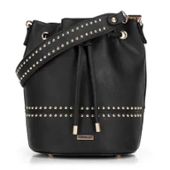 Torebki damskie - Damska torebka worek z troczkami czarna - miniaturka - grafika 1