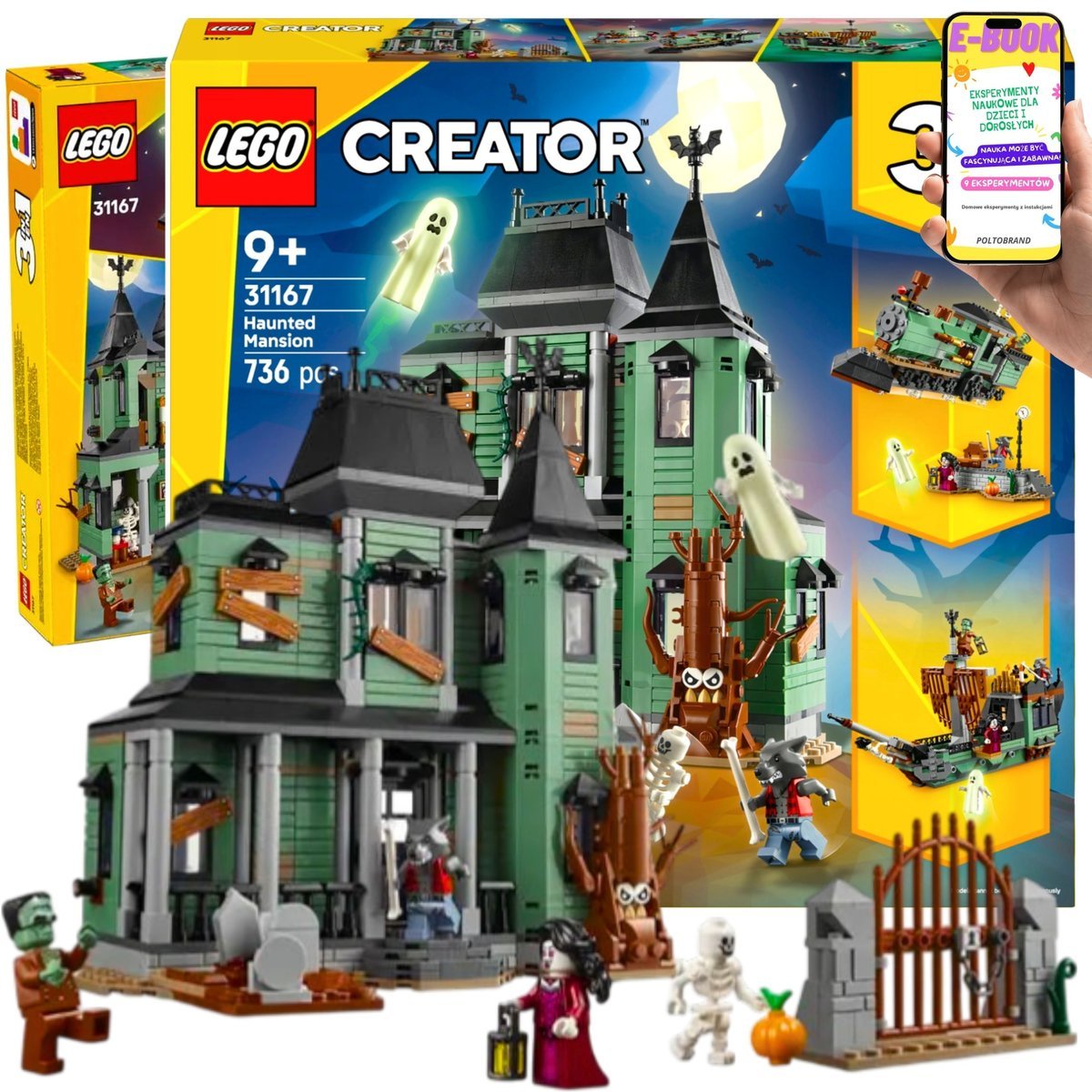 LEGO CREATOR 3w1 NAWIEDZONA REZYDENCJA Straszny dom, statek (31167) LEGO DLA DZIECI I DOROSŁYCH + EBOOK