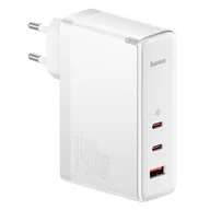 Ładowarki do telefonów - Baseus Ładowarka sieciowa GaN5 Pro 2xUSB-C + USB, 140W (biała) - miniaturka - grafika 1