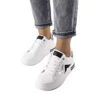 Sneakersy damskie - Biało-czarne sneakersy na platformie Monty białe - miniaturka - grafika 1