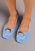 Baleriny - Jasnoniebieskie Płaskie Klasyczne Balerinki z Ozdobną Klamrą Nassnema - miniaturka - grafika 1
