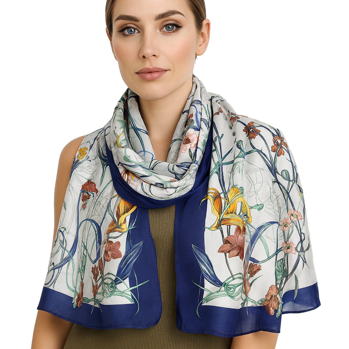 Szal damski ecru w kwiaty 180x85