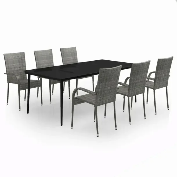 Zestaw mebli ogrodowych rattan PE, stal, szkło, szaro-czarny, stół 200x1