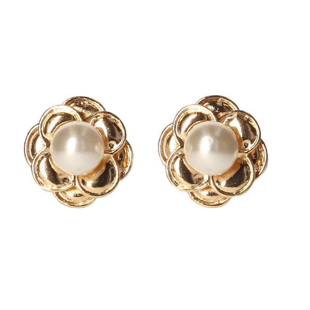 Klipsy do uszu złote kwiatuszki z perełką
