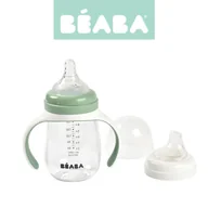 Butelki dla niemowląt - Beaba, Butelka treningowa, 2w1, tritanowa 210 ml, Sage green - miniaturka - grafika 1