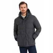 Kurtki męskie - Ciepła kurtka męska zimowa czarna odpinany kaptur Ombre OM-JAHP-0203 V2 XXL - miniaturka - grafika 1