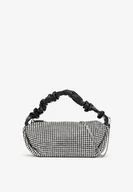 Torebki damskie - Czarno-Biała Torebka z Cyrkoniami i Satynowym Uchwytem Criesila - miniaturka - grafika 1