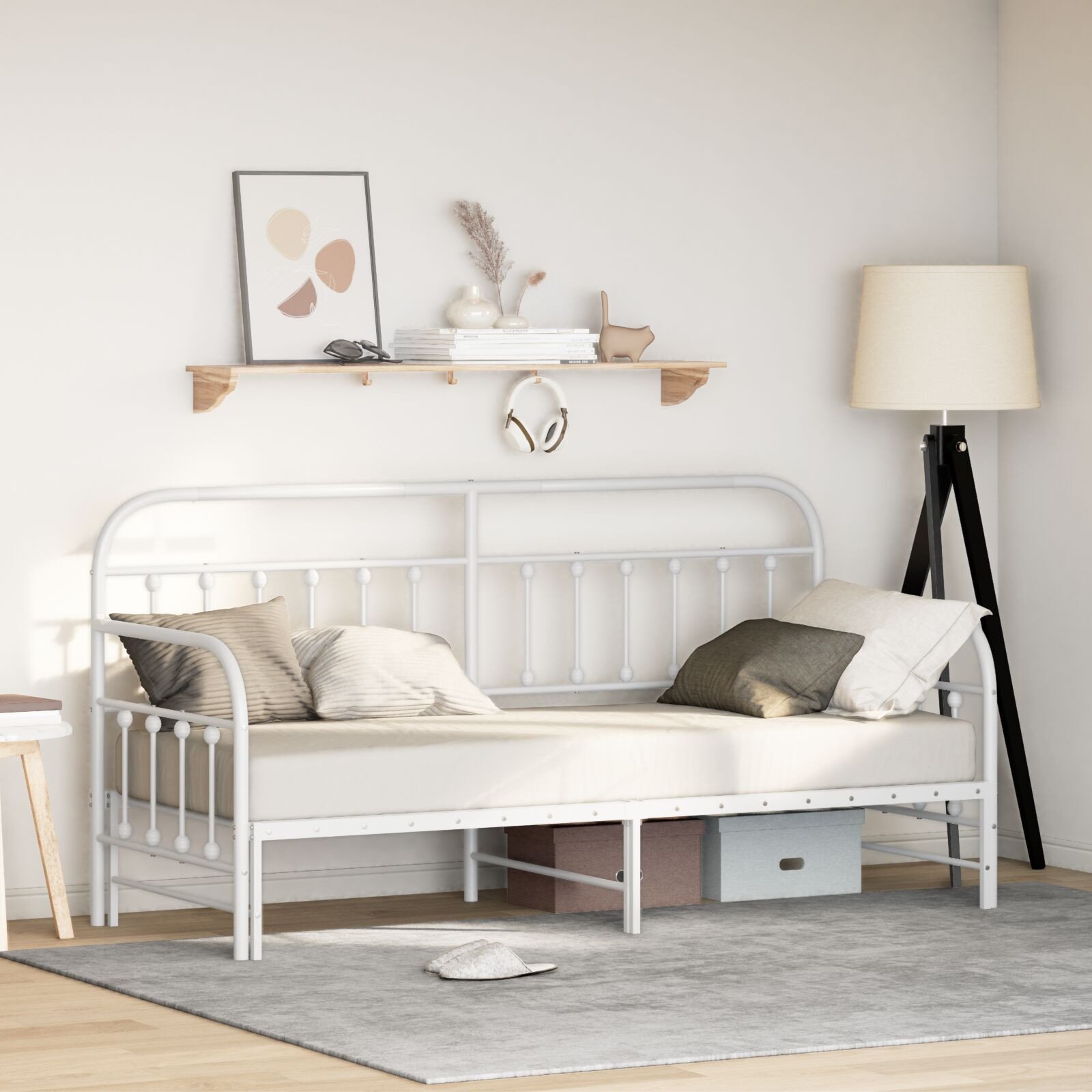 vidaXL Łóżko dzienne z dodatkowym łóżkiem Białe 75x190 cm Stal