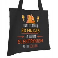 Torby i wózki na zakupy - Torba Bawełniana dla Elektryka Czarna Na Prezent ekologiczna Trwały Nadruk - miniaturka - grafika 1